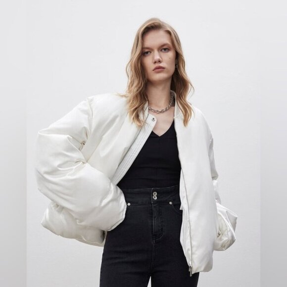 Madeinam Jill Bomber Puffer Jacket Winter Coat Oversized Satin Shine white XS - Picture 2 of 16